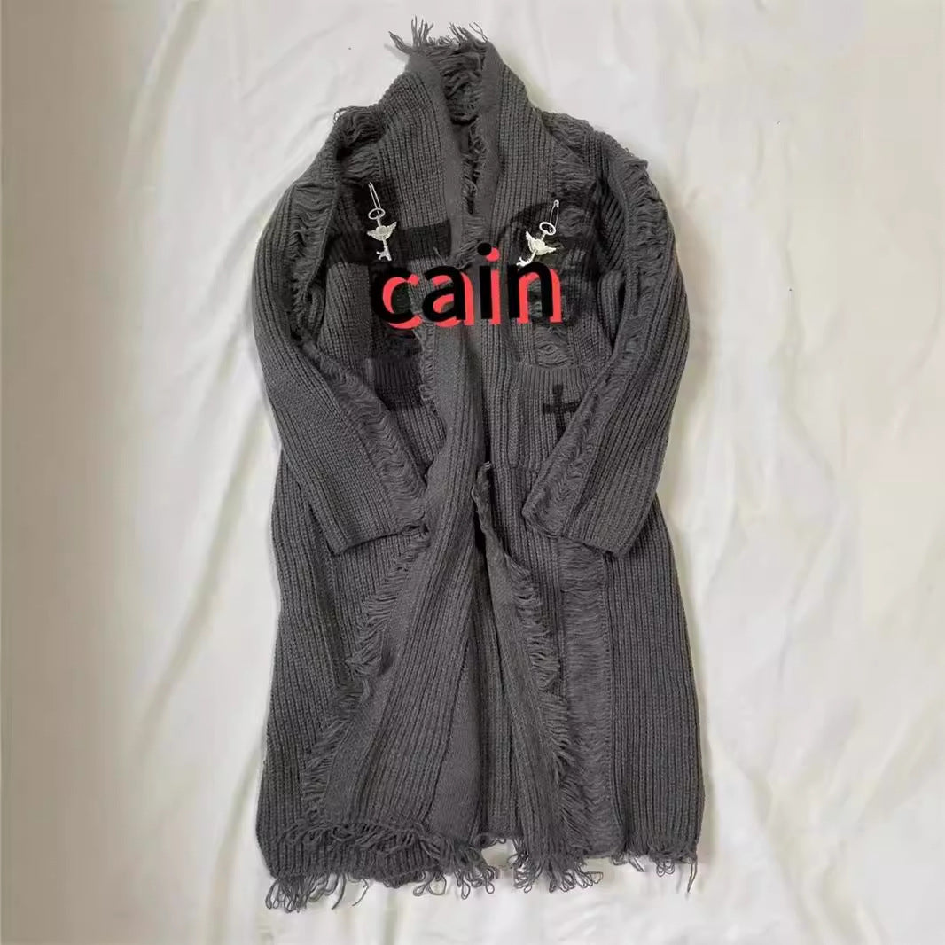 Mørk asiatisk kultur retro slidt cardigan-sweater