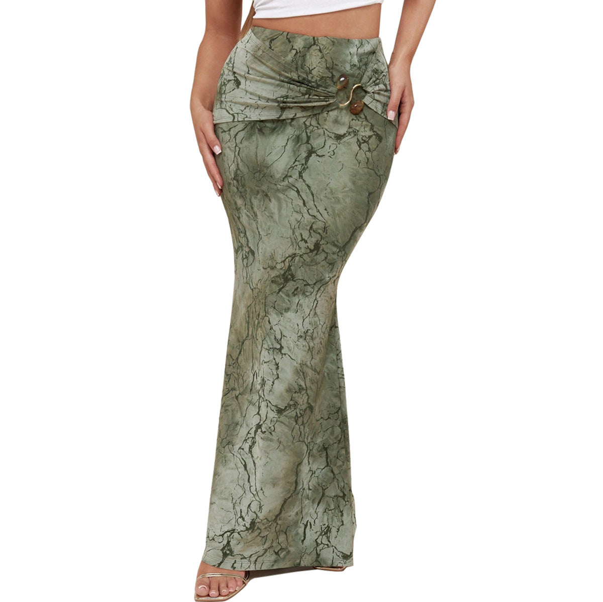 Body-hugging Printed Low-waist European And American Fishtail Skirt For Women