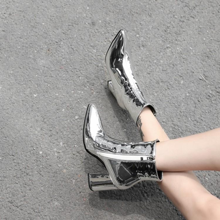 Working Thick Heel Gold And Silver Plus Size Short Boots
