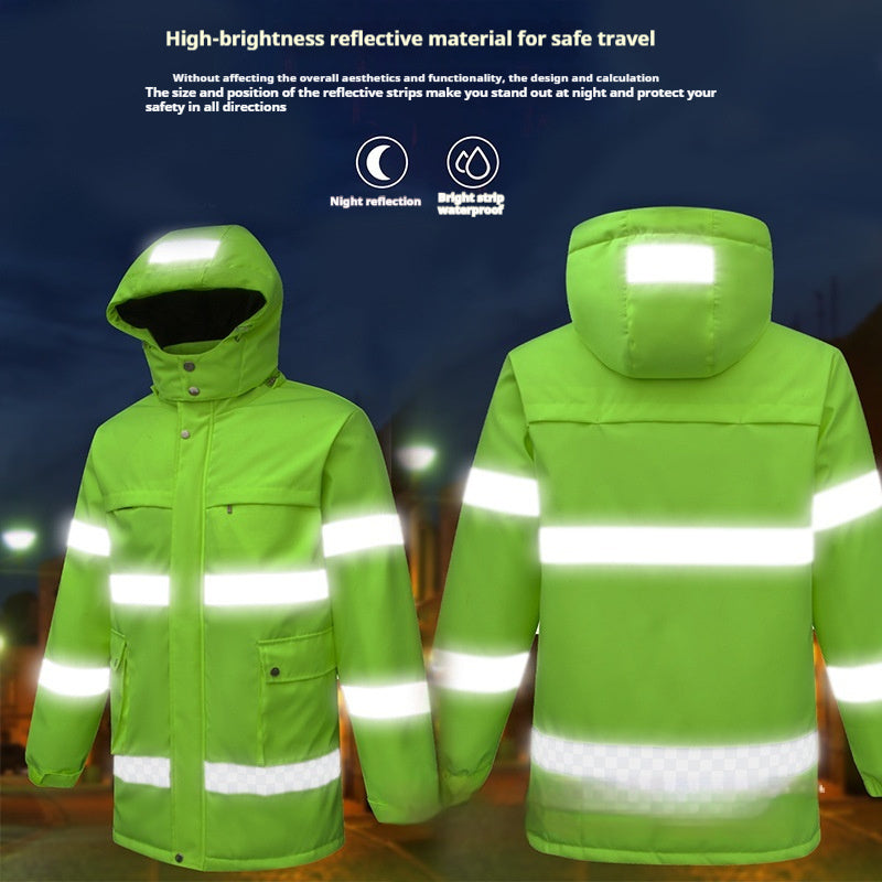 Reflective Stripe Duty Labor Protection Cotton-padded Jacket Men's USB Charging Heating Cold Protective Clothing Electric Heating Work Clothes Autumn And Winter Stain-resistant Cotton-padded Coat