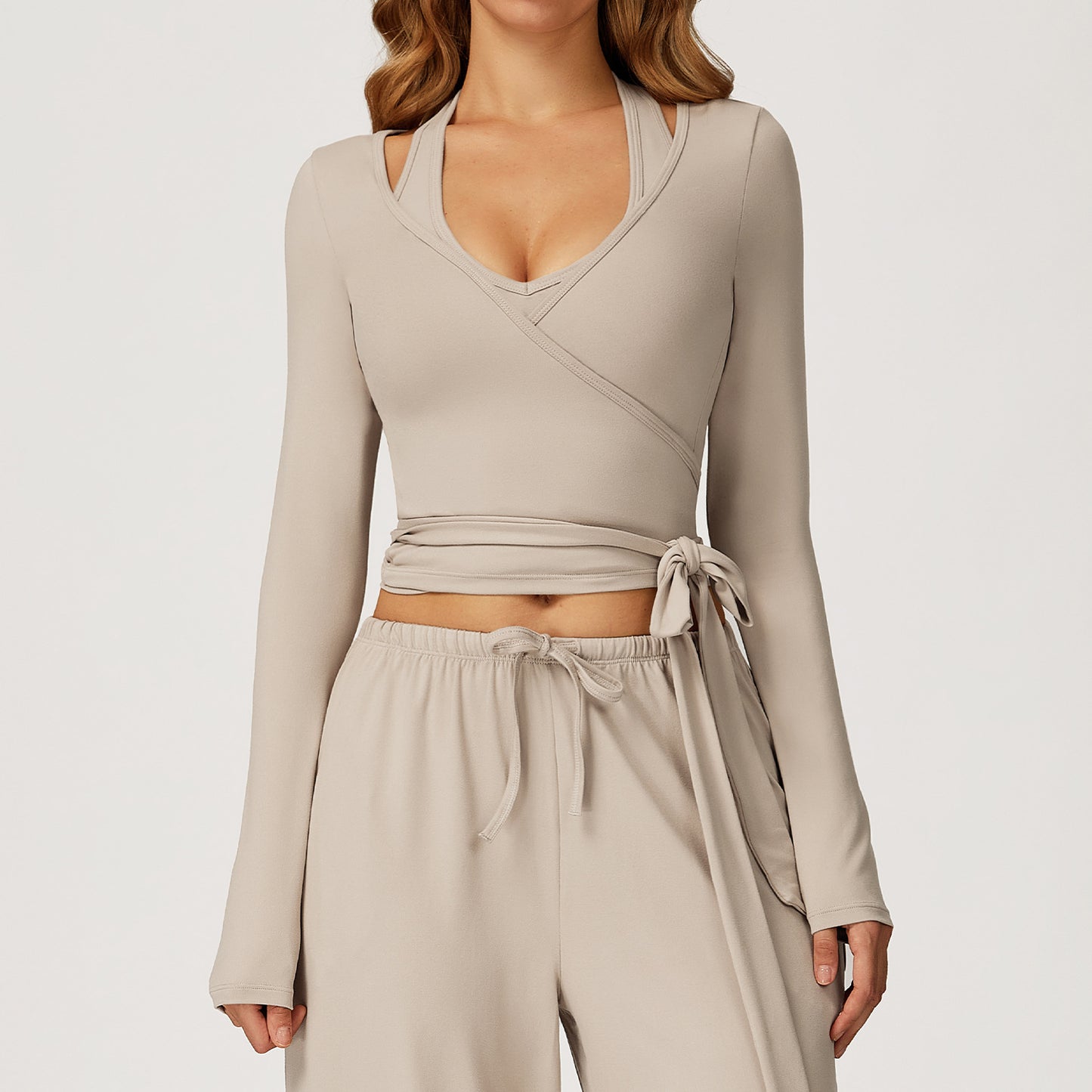 Brushed Yoga Long Sleeve One Piece Strap Yoga Clothes Sports Workout Clothes