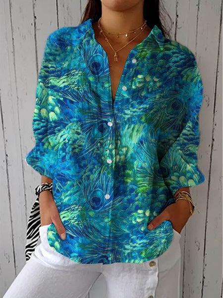 Women's Creative Fashion 3D Printing Lapel Casual Shirt