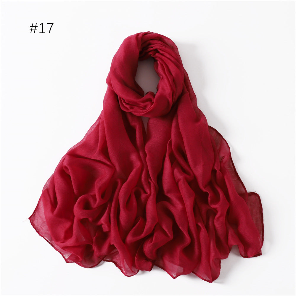 Classic Women's Pure Color Tulle Cotton And Linen Breathable Thin Scarf Silk