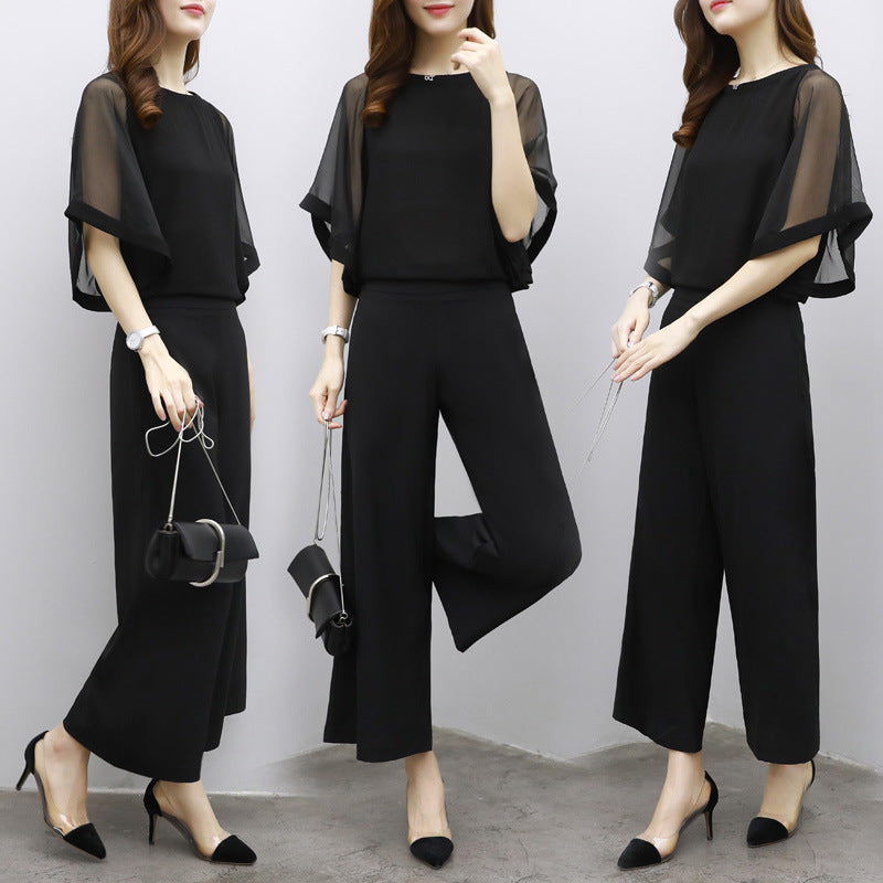 Stylish, Elegant Two-piece Set Featuring A Top And High-waisted Wide-leg Pants