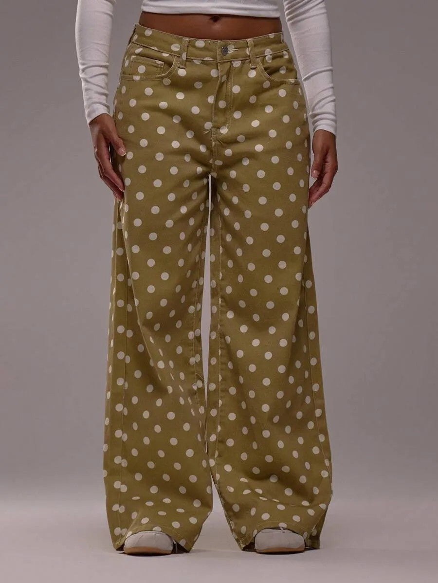 Casual Polka Dot Mid-rise Non-stretch Jeans
