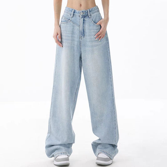 Dame Løse Lyseblå Vaskede Wide-leg Jeans