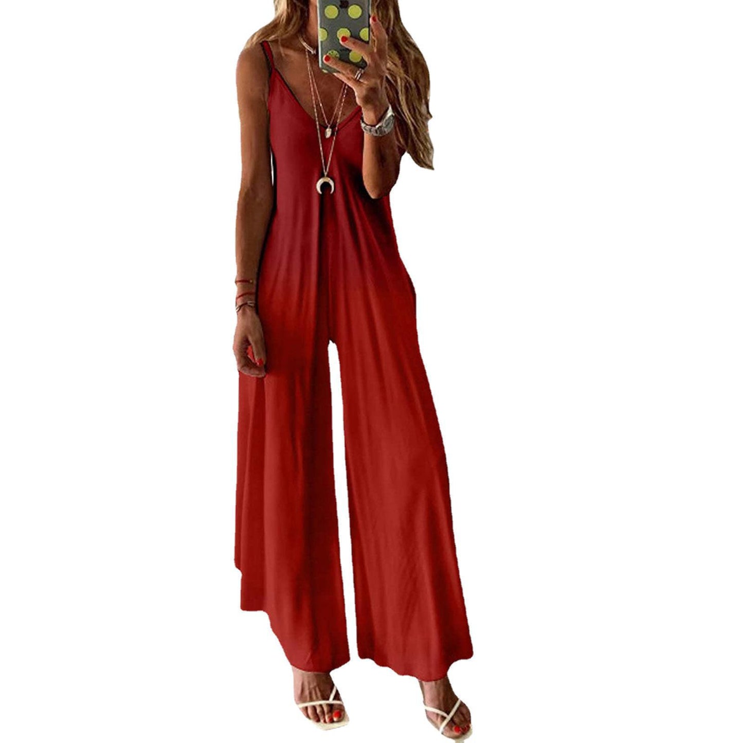 V-neck A Version Long Skirt Loose Plus Size Suspender Jumpsuit