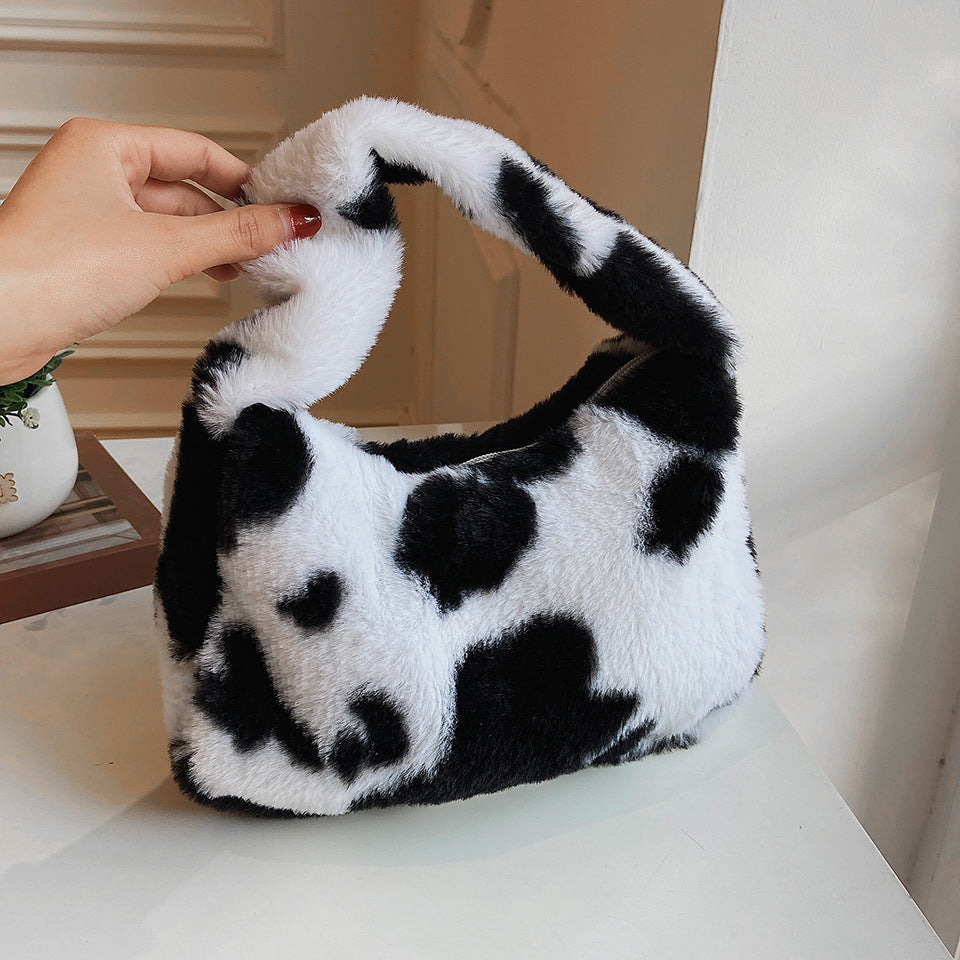 New Plush Harajuku Style Cow Fashion Plush Simple Personality Crossbody Bag