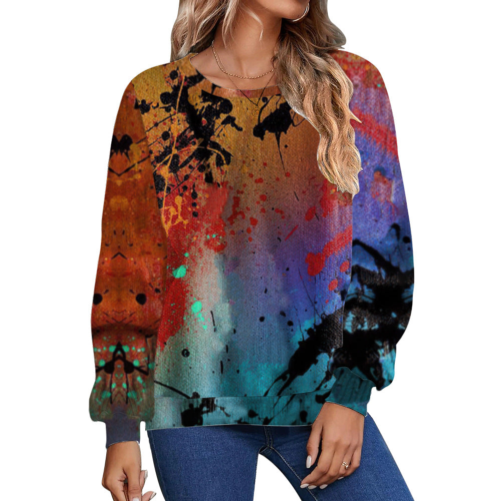 Women's Fall Winter Fashion Printed Loose Casual Long Sleeves Round Neck Sweater
