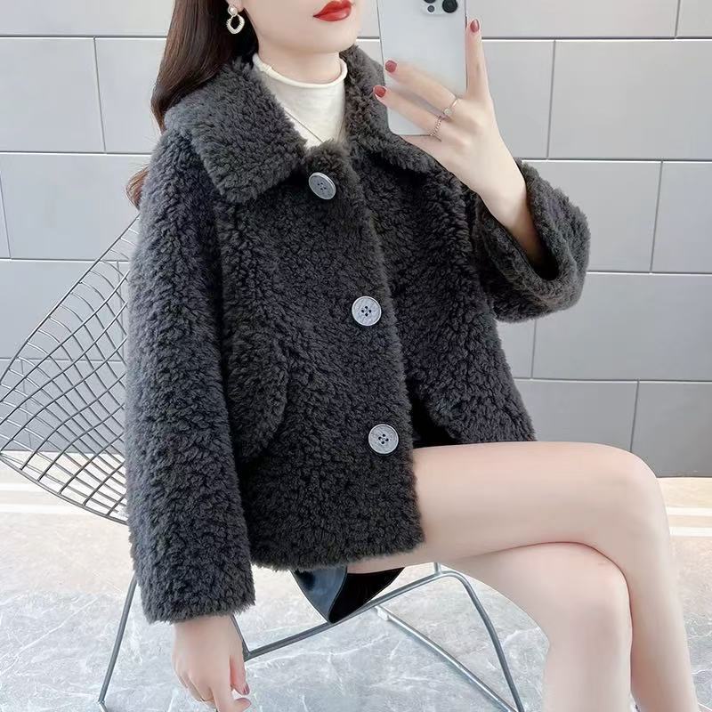 Womens Faux Lambswool Plush Fur Coat