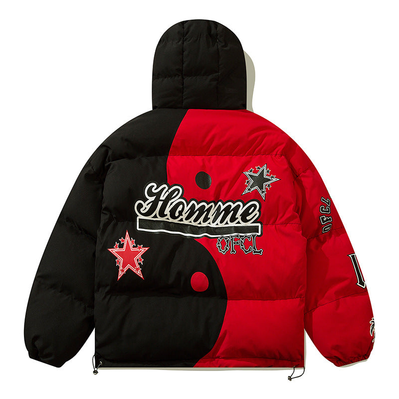 Men's Stitching Personality Plus Fleece Hooded Jacket