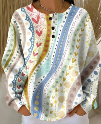 Round Neck Waffle Solid Color Pullover Loose Top