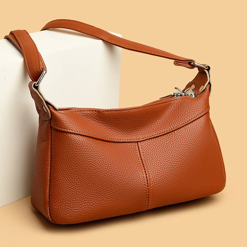 Multi-compartment Shoulder Messenger Bag Women's Large Capacity Cowhide New Moon Bag