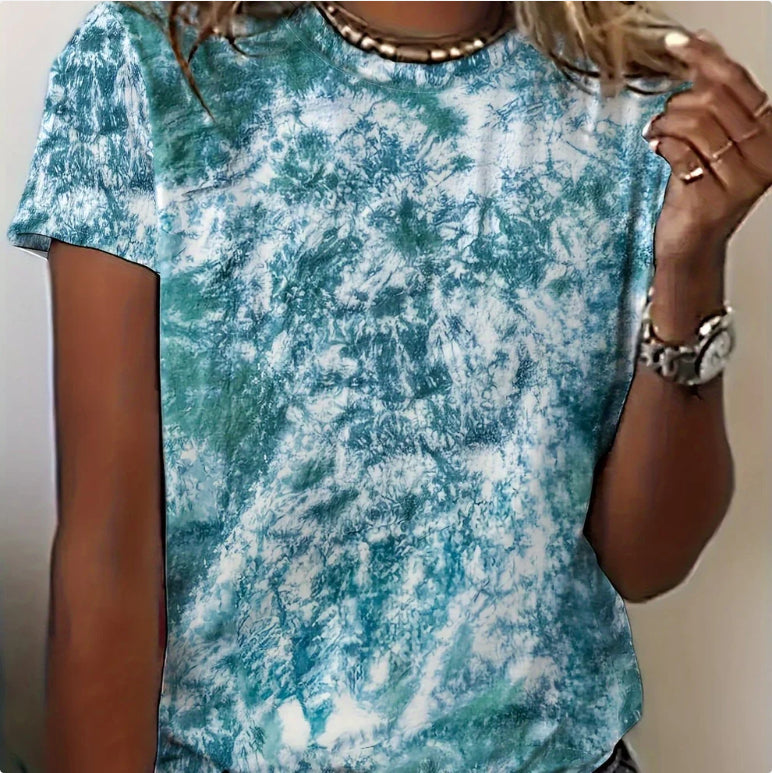 Round Neck Women's Cotton-like Short-sleeved Tie-dye T-shirt