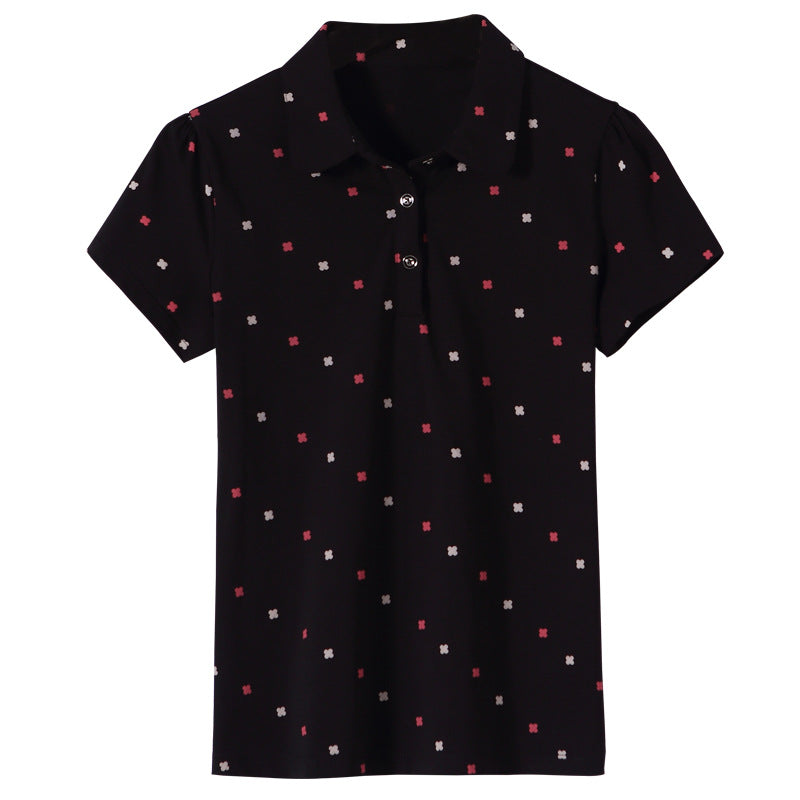 Dame Forår/Sommer Revers Print All-match Polo Shirt