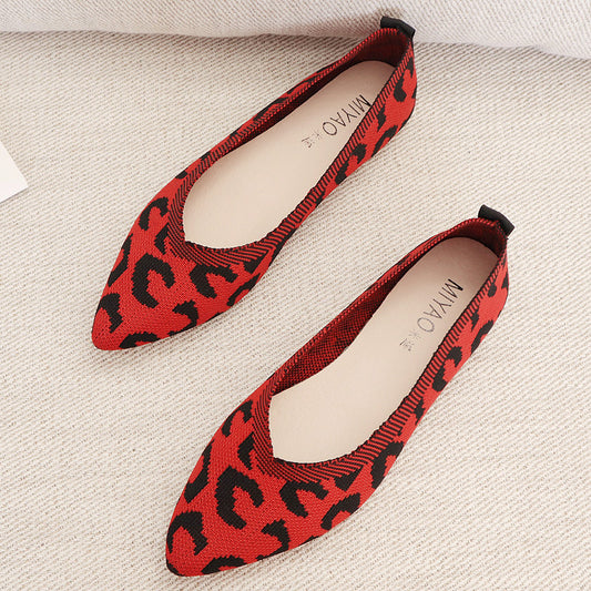 Doudou Women's All-match Pointed Toe Flat Shoes Net Red