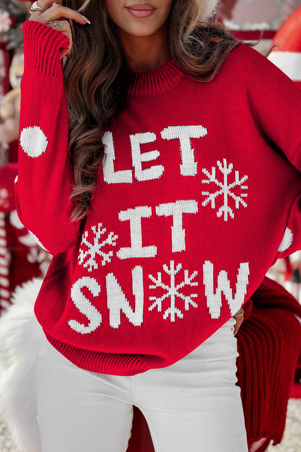 Women's Casual Loose Round Neck Christmas Red Sweater