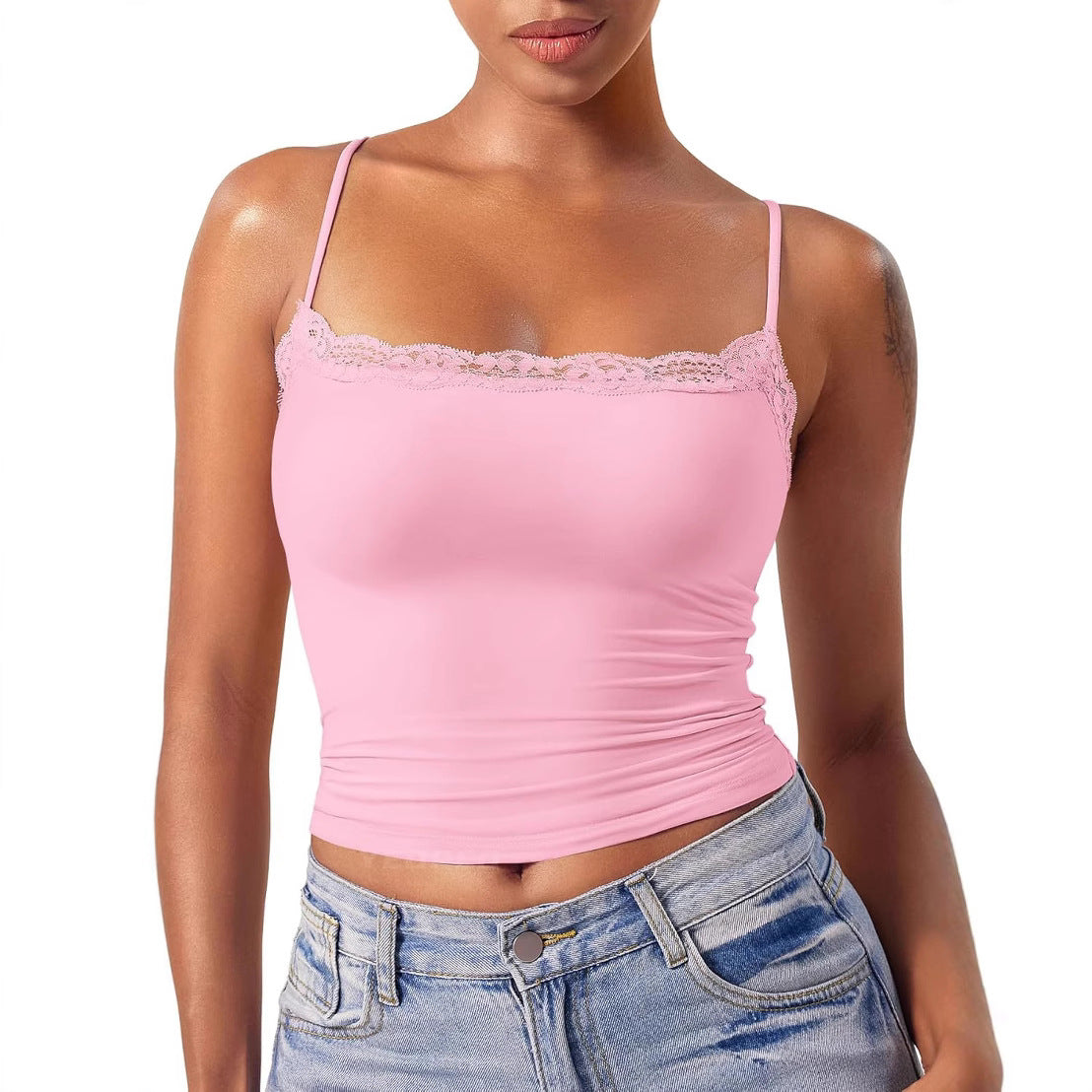 Kvinders Blonde Camisole Firkantet Krave Sexet Ærmeløs Top