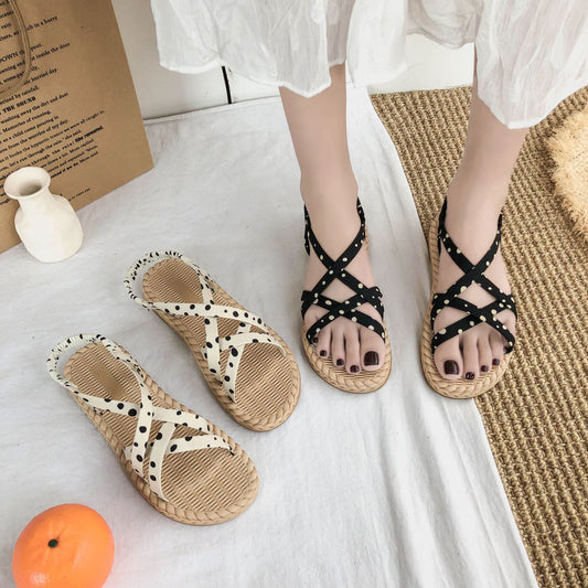 Student Fashion Simple Roman Strap Sandals Flat Shoes Trend