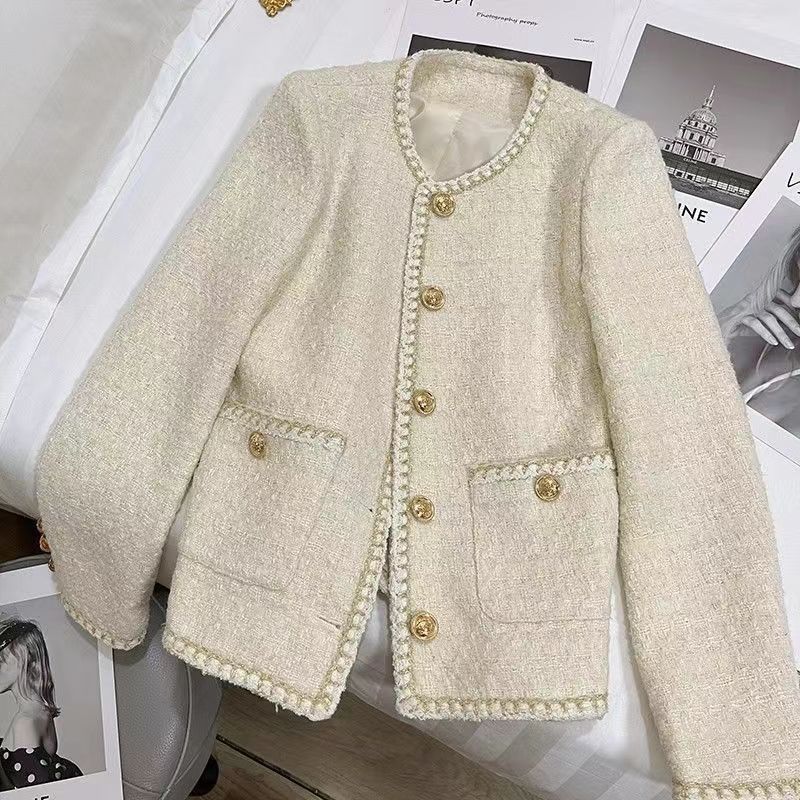 Chanel-inspireret afslappet tweedjakke til kvinder i fransk societetstil
