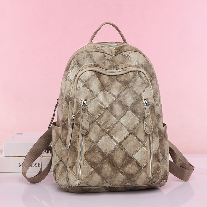 Casual Retro Women's Soft Leather Fashion Rhombus Urban Simple Backpack