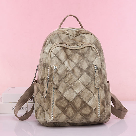 Casual Retro Women's Soft Leather Fashion Rhombus Urban Simple Backpack