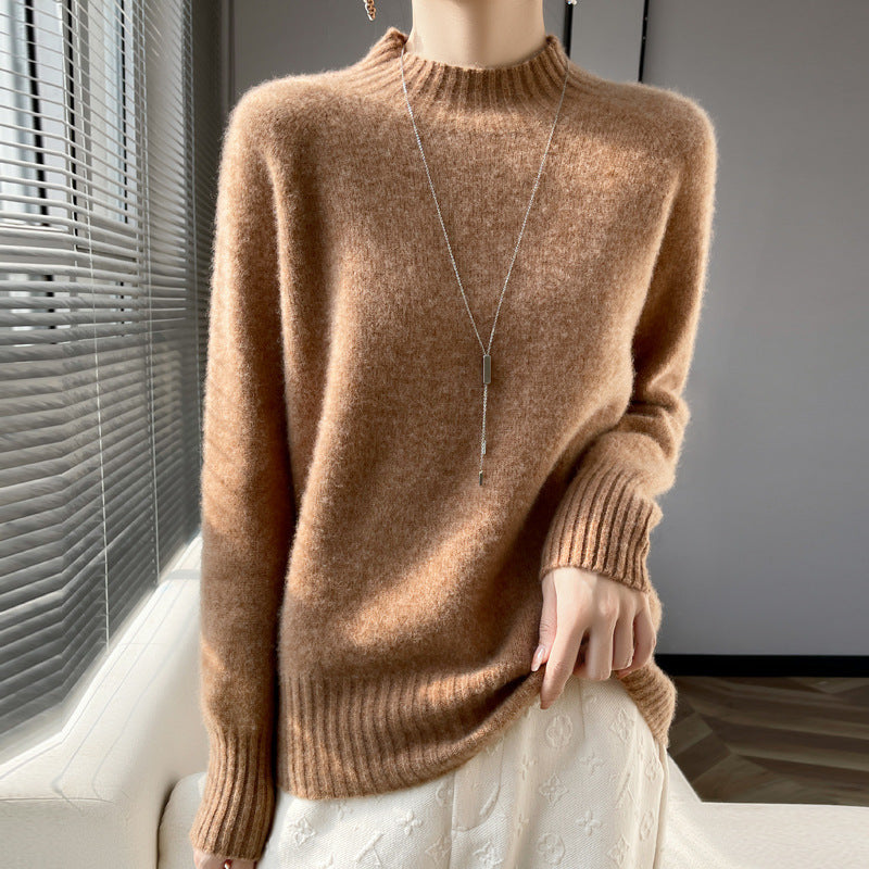 Pullover Half Turtleneck Thick Loose Wool Knitted Sweater