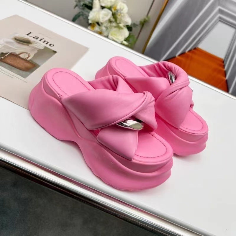 Women's Fashion Cross Strip Thick Soled Open Toe Slippers
