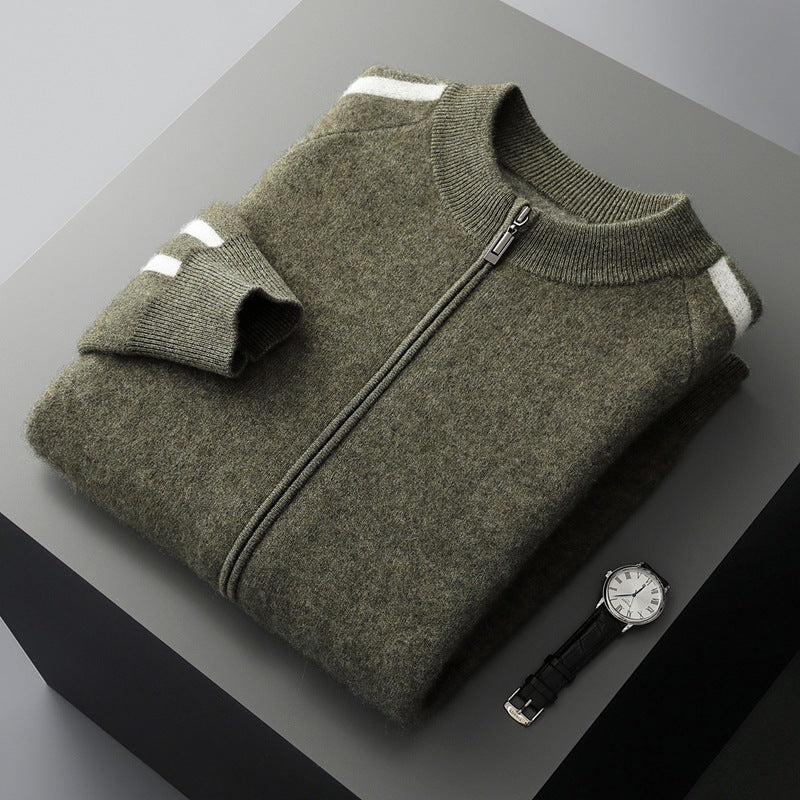Moderigtig All-match Casual Ulden Sweater Fire Flade Luftlag Tykkere Halv Rullekrave Ren Uld Cardigan