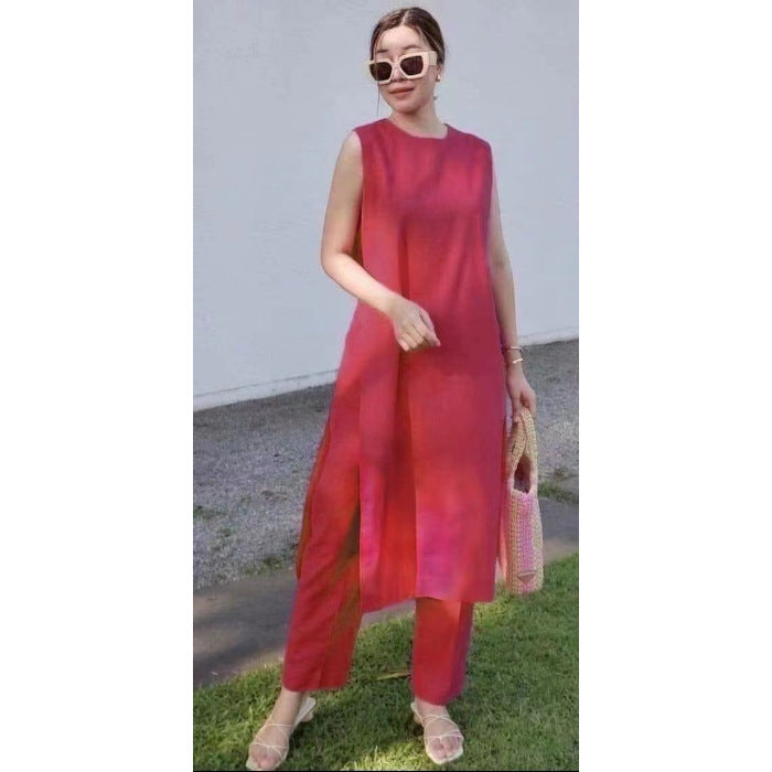 Split Pocket Casual Sleeveless Pants Pants Two-piece Suit