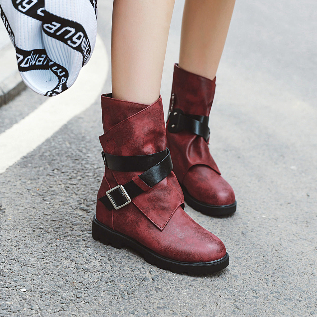 Casual Fashion Handsome Belt Buckle Rider Boots