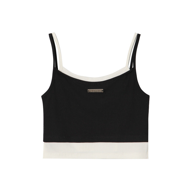 Stitching Contrast Color Design Sense Double-strap Vest Girl Fake Two Pieces