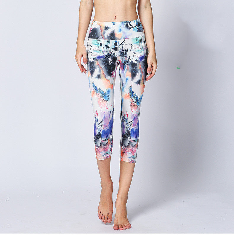 Women's Yoga Pants Digital Print High Waist Cropped Hip Pants