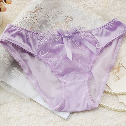 Ladies Fashion Transparent See Through Hollow Embroidery Briefs