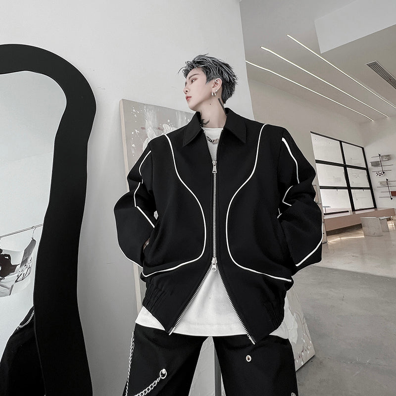Niche Clash Of Colors Double Zipper Design Sense Jacket Men