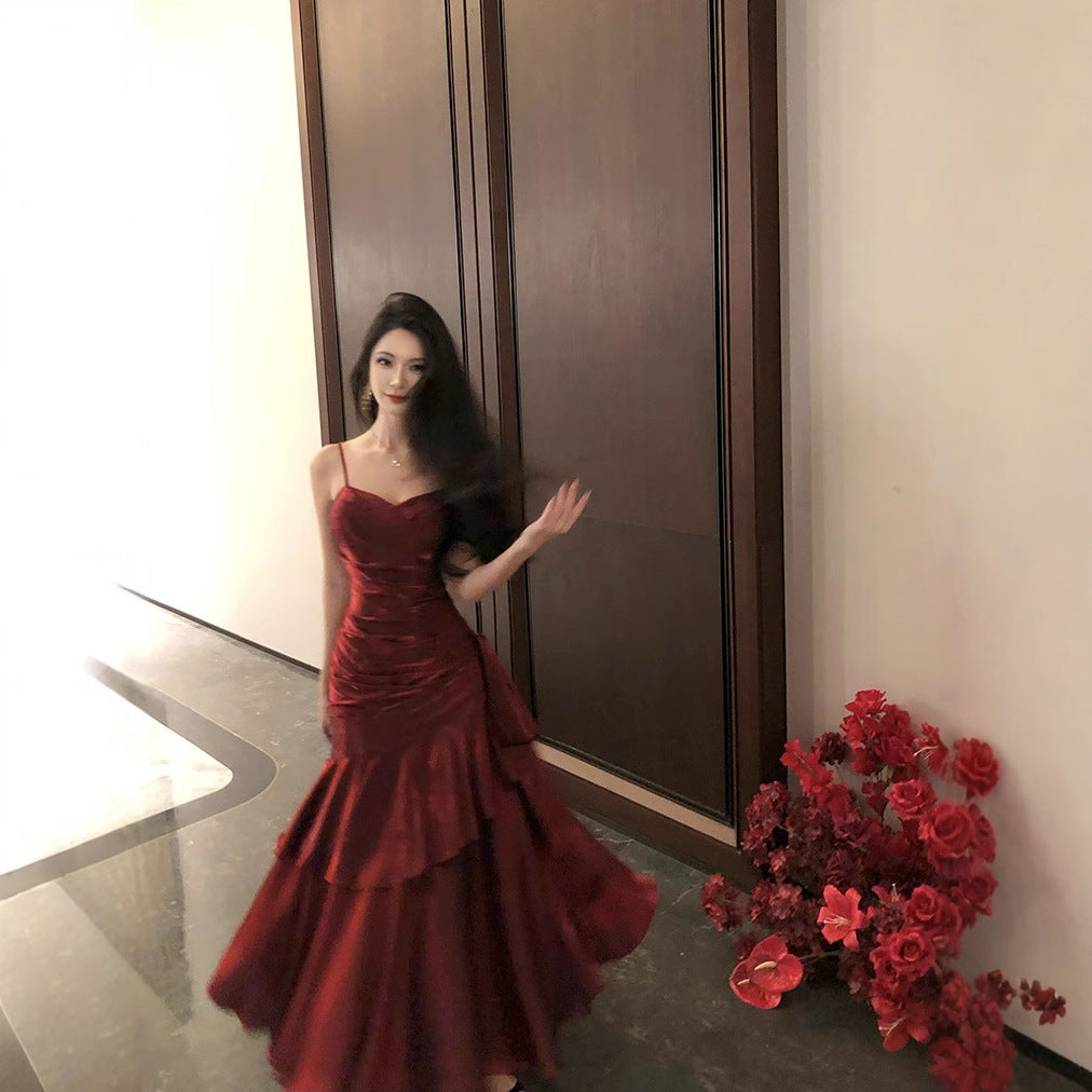 French-style Red Slip Dress For Christmas And New Year