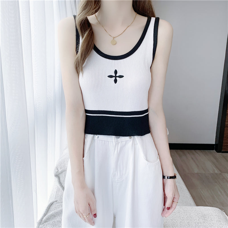 Outer Wear Short Knitted Bottoming Sleeveless T-shirt Top