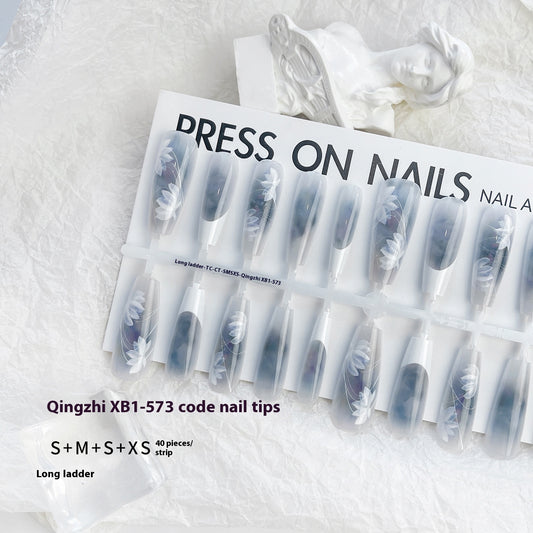New Chinese Butterfly French Soft Nail Long Ladder Blush Blooming Wear Manicure