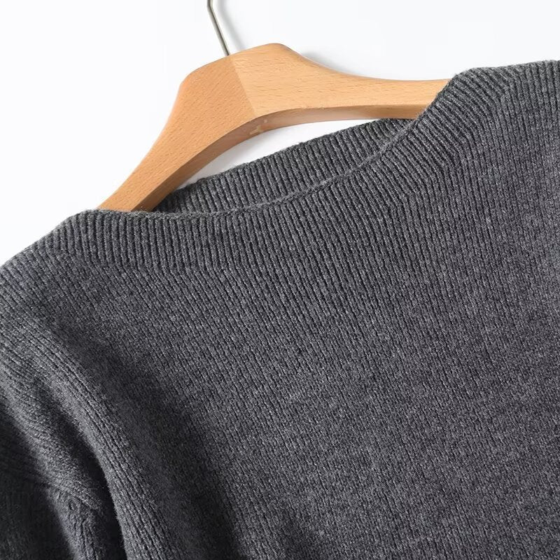 Gray Lazy Suit Round Neck Pullover Sweater Skirt