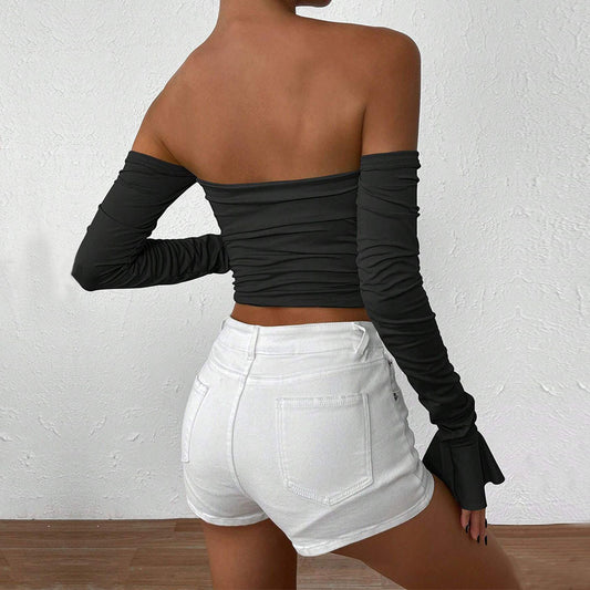 Women's Fashion Sexy Style T-shirt, Unique Design Sense, Niche Bustier Short Top For Autumn And Winter