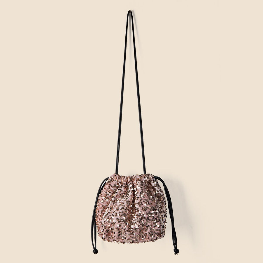 Drawstring Pull String Shoulder Bag Women's Starry Sequins