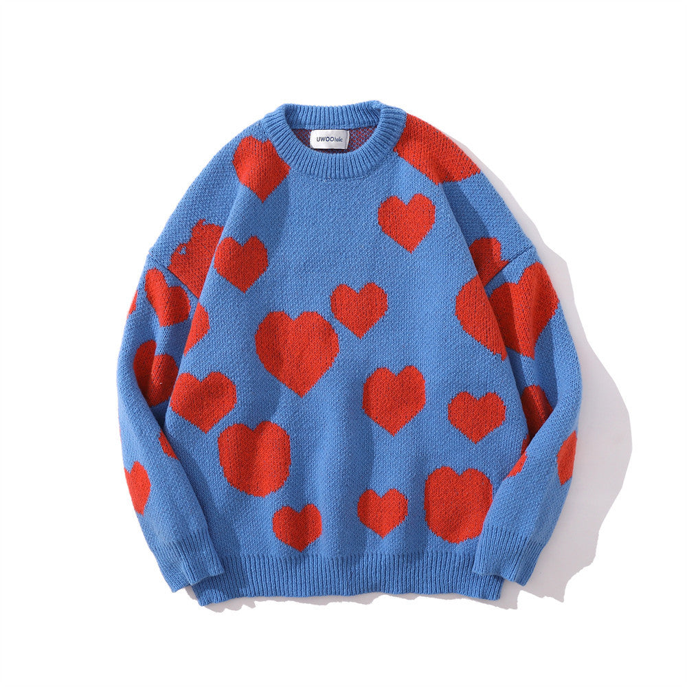 Jacquardstrikket sweater med hjerter til mænd