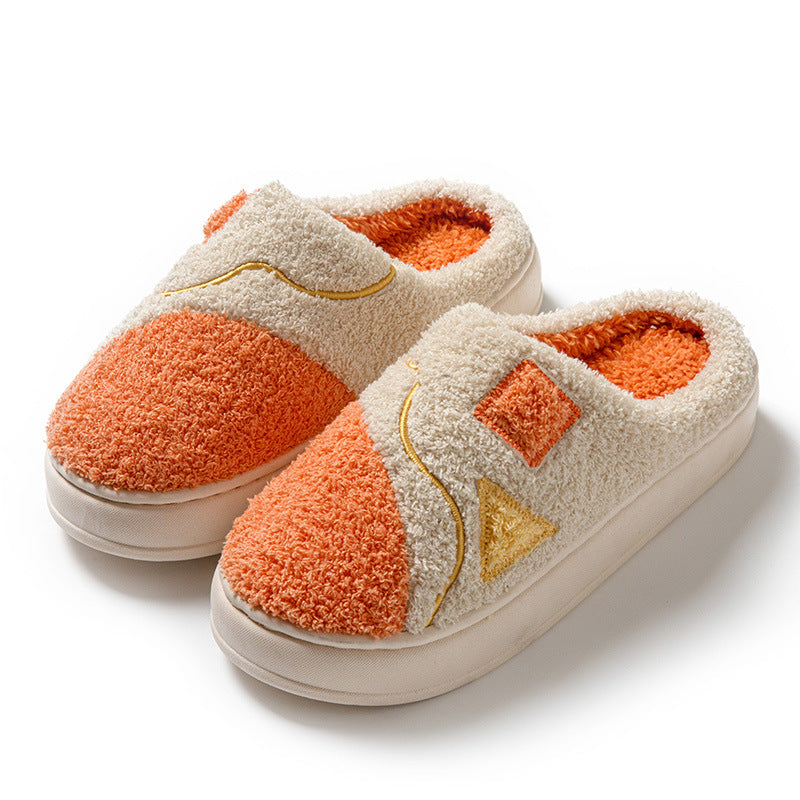 Color Matching Fashion Cotton Home Indoor Comfortable Wear-resistant Plush Warm Outdoor Couple Slippers