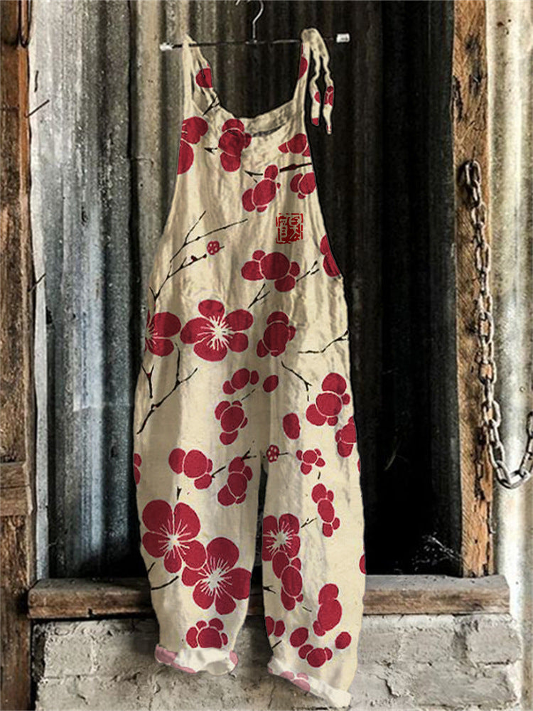 Kvinders efterårs- og vinterprintede retro-jumpsuit med vide ben