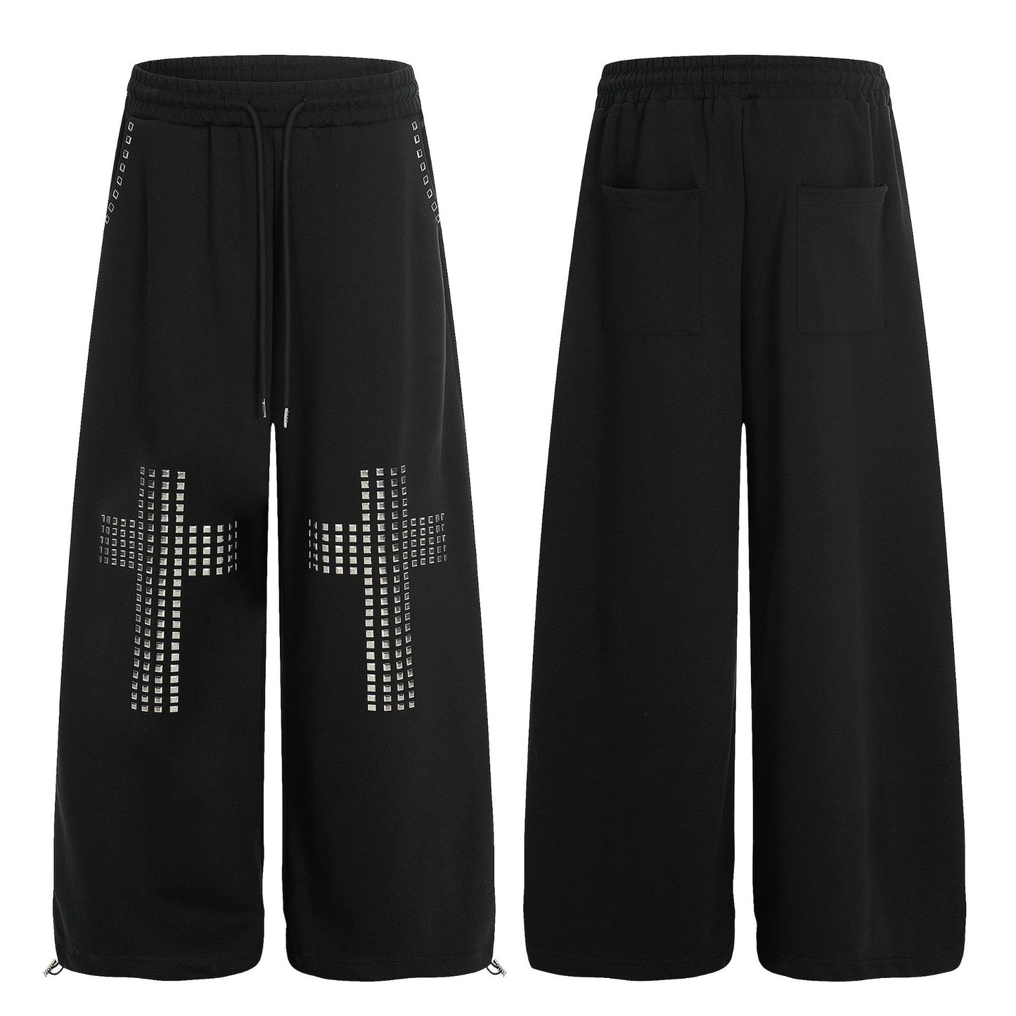 Womens Casual Drawstring Pants With A Stylish American-Design Rivet Cross Pattern