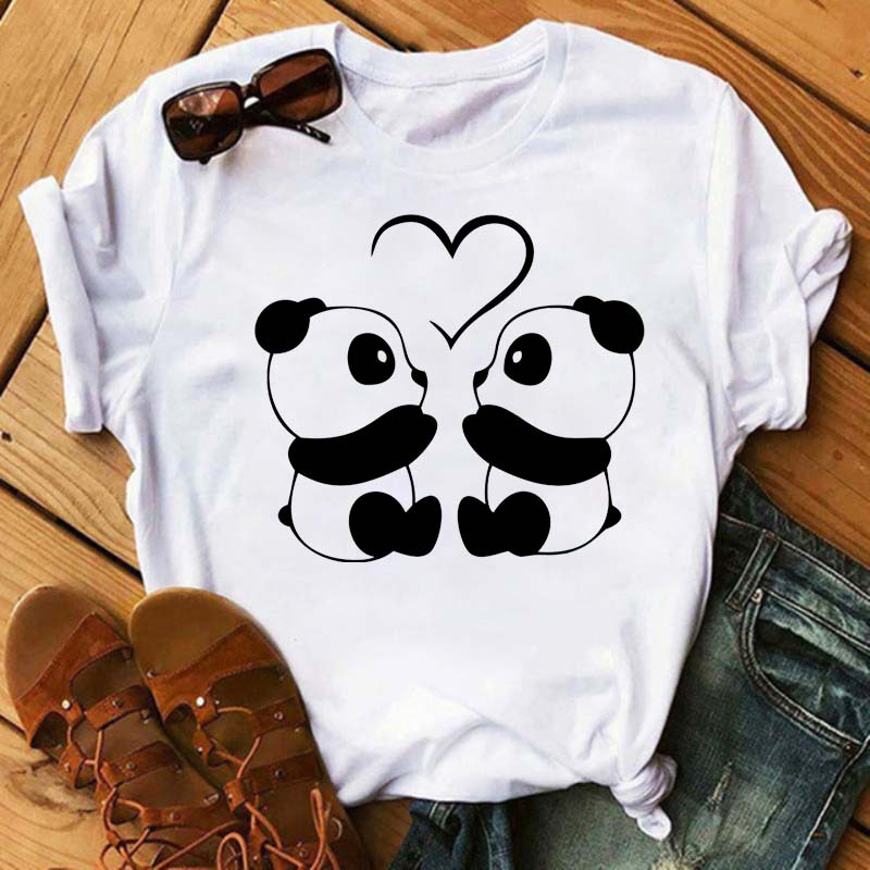 Digital Cartoon Panda Printing Round Neck Sports Short Sleeve
