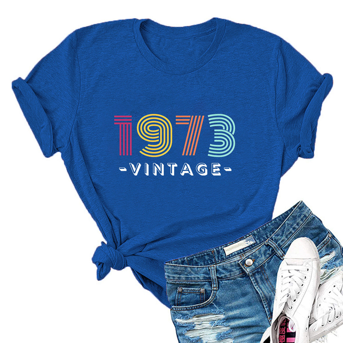Women's Creative Loose Casual Letter Print 1973 VINTAGE Round Neck Short-sleeved T-shirt