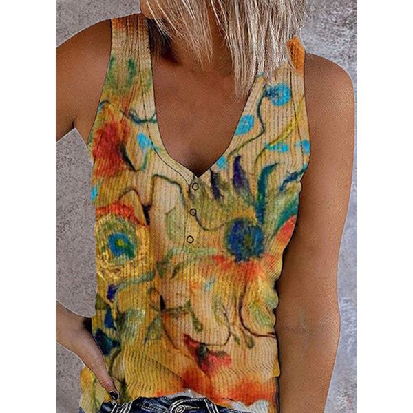 New Women's European And American Graffiti 3D Printing Casual V-neck Sleeveless Vest