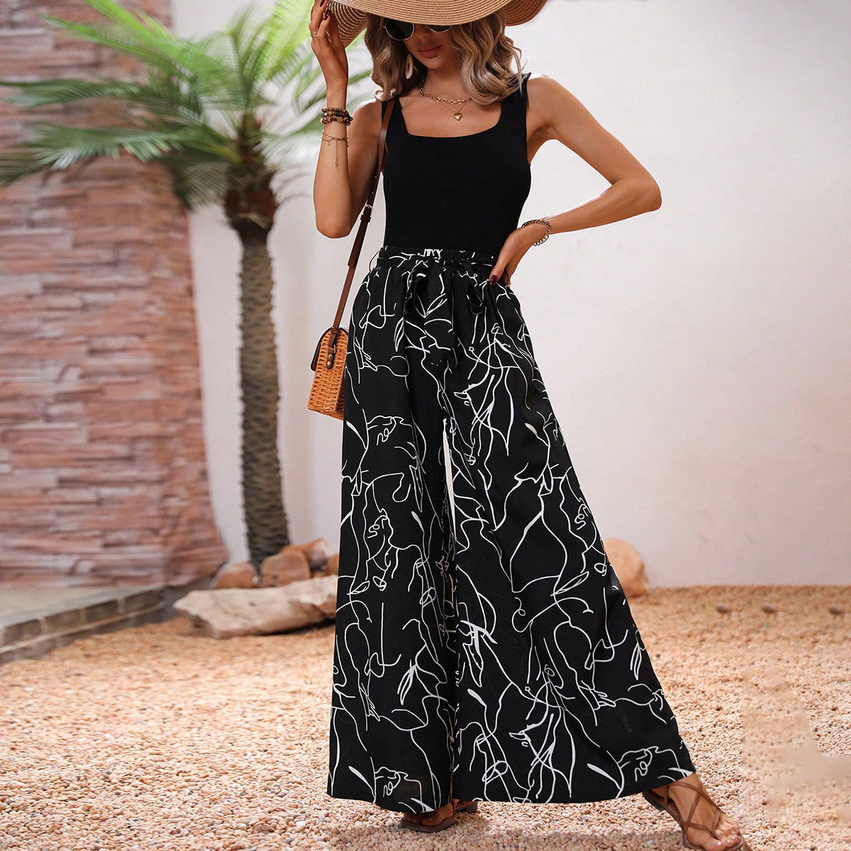 Loose-fit Womens Two-piece Set Off-Shoulder Jumpsuit With Wide-Leg Pants, Comfortable Summer Outfit