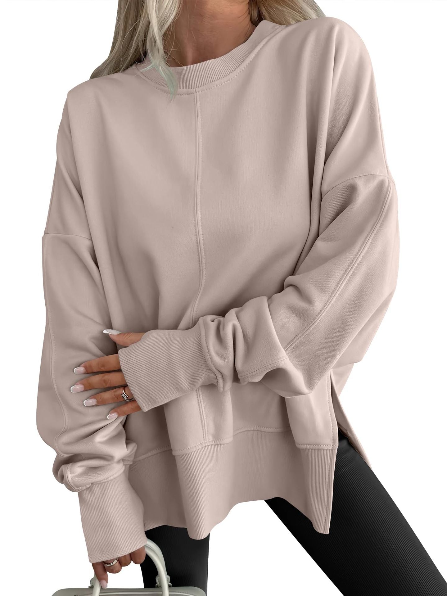 Moderne afslappet rundhalset pullover løs sport langærmet sweater